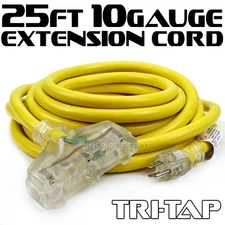 Stark USA 25ft 10/3-Gauge  Heavy Duty Extension Power Cord 3-Outlet Lighted SJTW