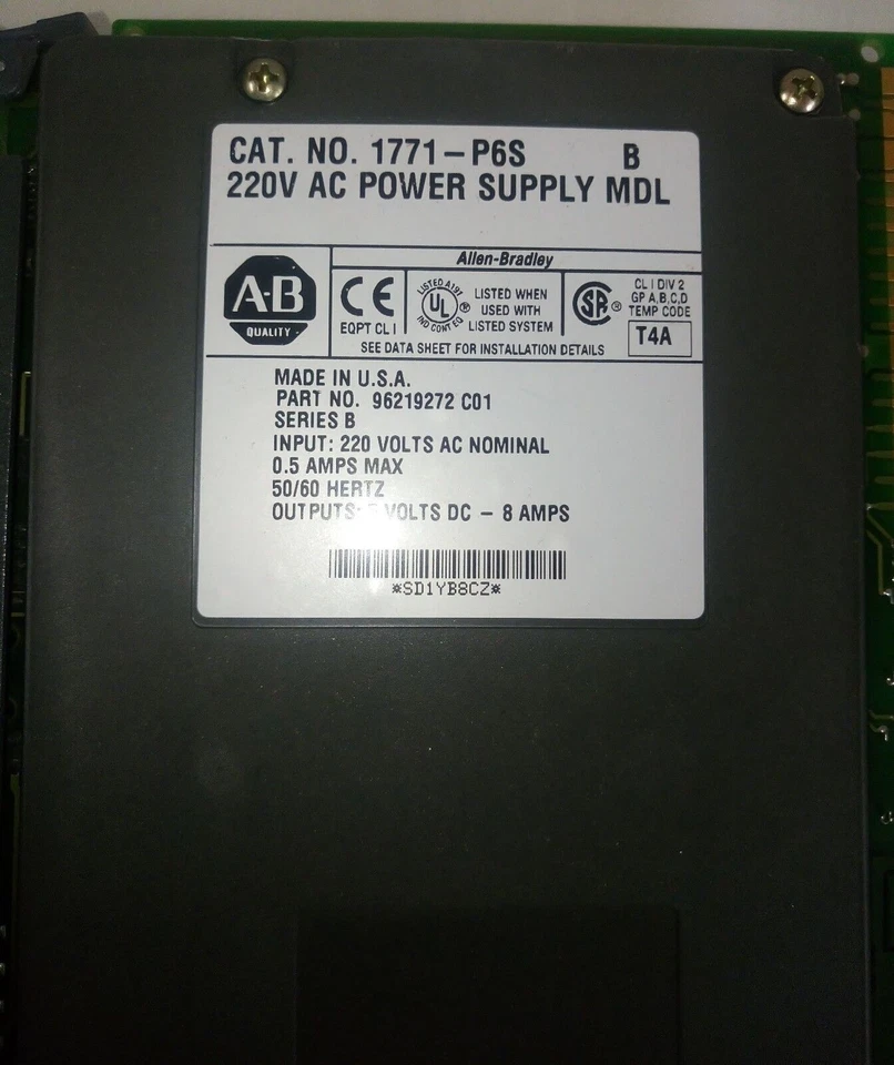 Allen-Bradley 1771-P6S PLC-5 Power Supply One Slot 8A 220V AC Series B US - Image 4 of 4