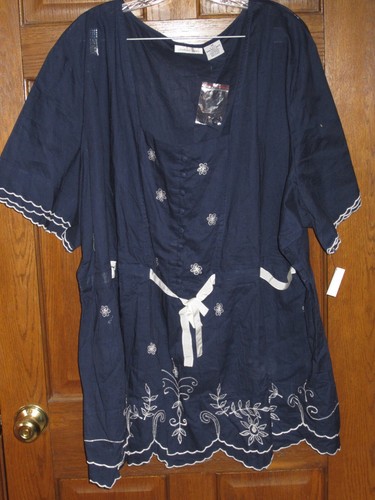 Chelsea Studio Dark Navy Blue & White Embroidered Tunic Top Blouse - Size 5X