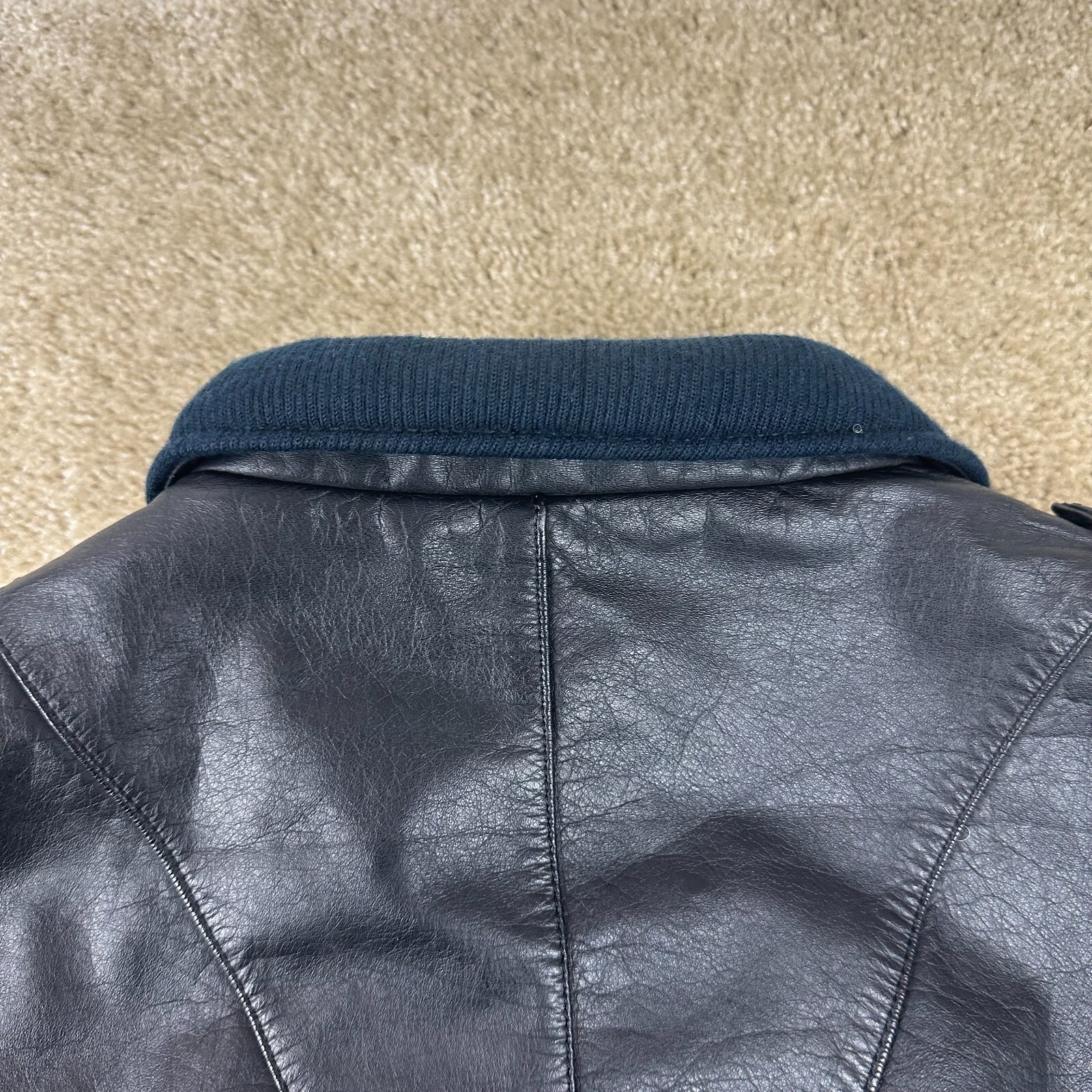 Guy Laroche Paris Mens Bomber Jacket L Leather Zip Up snap Black