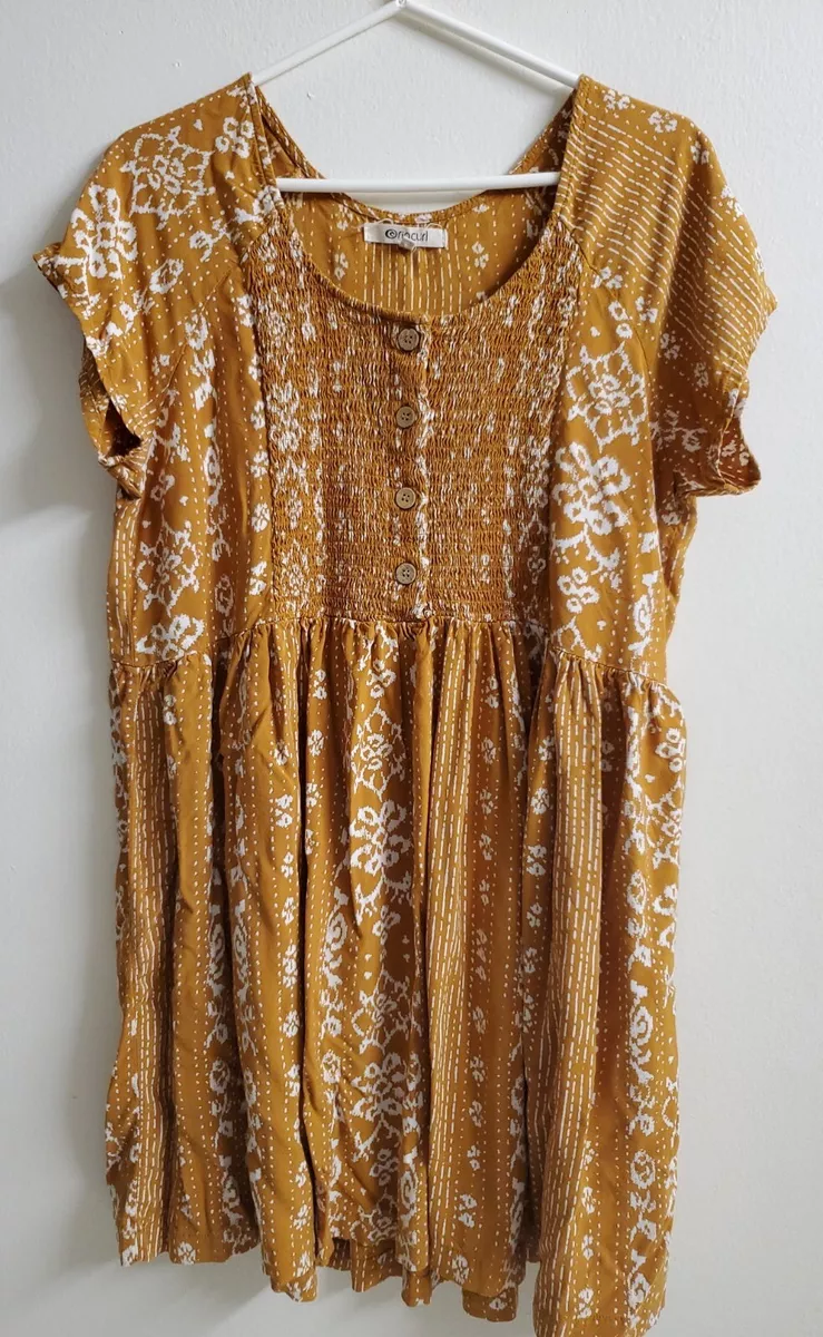 Rip Curl Surf Shack Mini Dress Smocked Front Short Sleeve Size XL pre owned
