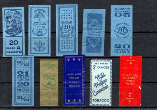 US Revenue Stamps - 10 Cigarette pack stamps (E524) - Foto 1 di 1