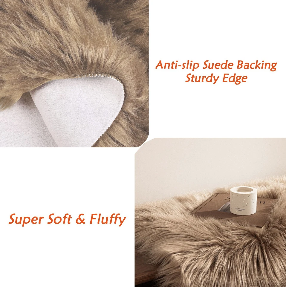 Brown Fluffy Area Rug Fuzzy Furry Faux Fur Sheepskin Rug for Living Room Bedroom - Image 3 of 4