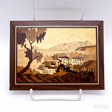 Vintage Intarsienbild Holzbild Wandbild aus Holz „Landschaft“ handgefertigt