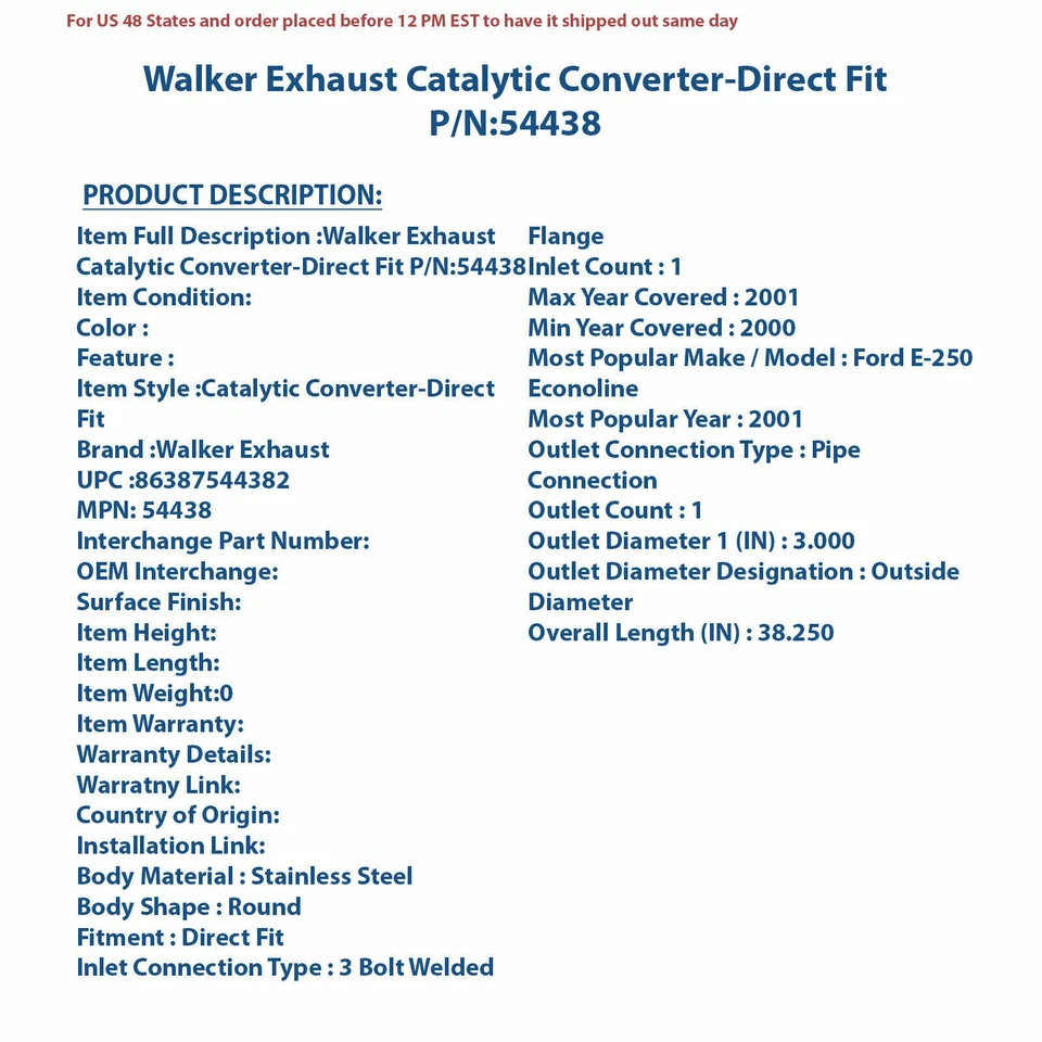 Каталитический преобразователь выхлопной системы Walker прямая посадка 54438 - Изображение 4 из 4