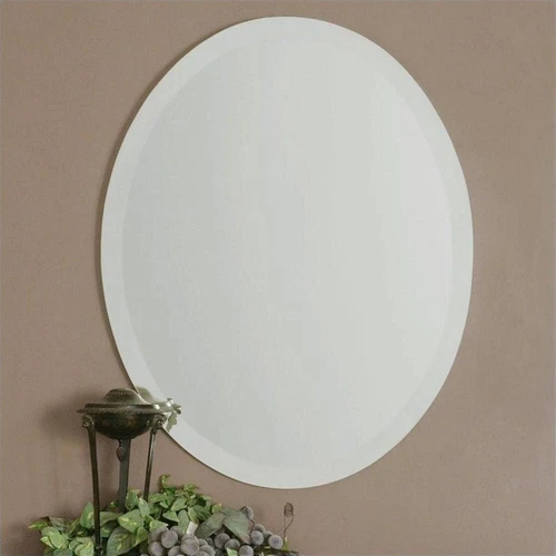 Uttermost Frameless Traditional Beveled Vanity Glass Oval Mirror in Silver - Picture 1 of 4