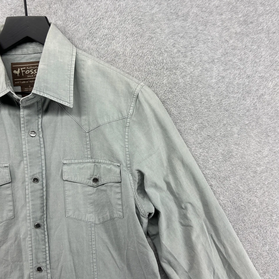 Fossil Shirt Mens Size Small Gray Pearl Snap Long Sleeve Western Button Up - Image 4 of 4