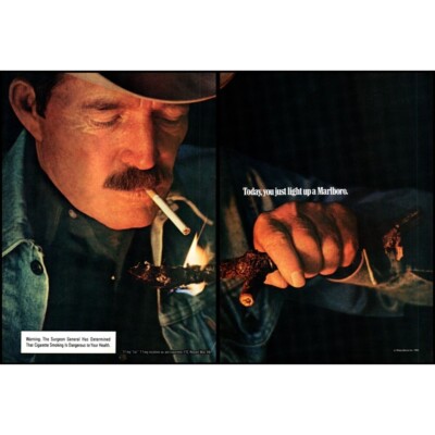 1985 Just Light up a Marlboro 2 Page Vintage Print Ad Fire Denim Jacket Wall Art
