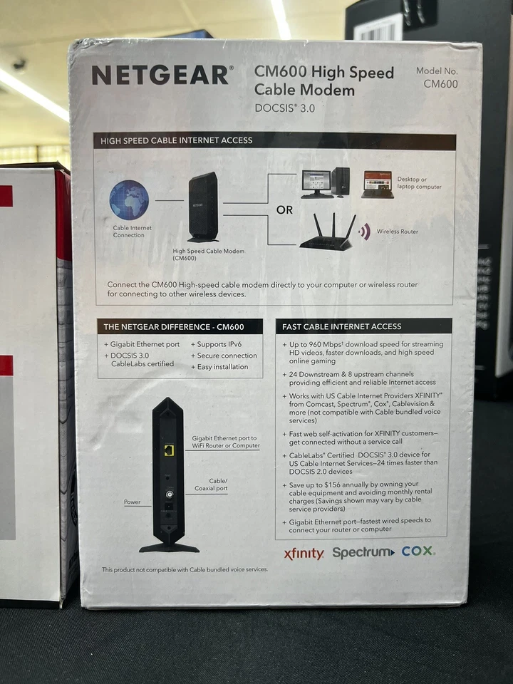 NETGEAR CM600 High Speed Cable Modem - 960 Mbps - DOCSIS 3.0 - UNLOCKED - Image 3 of 4