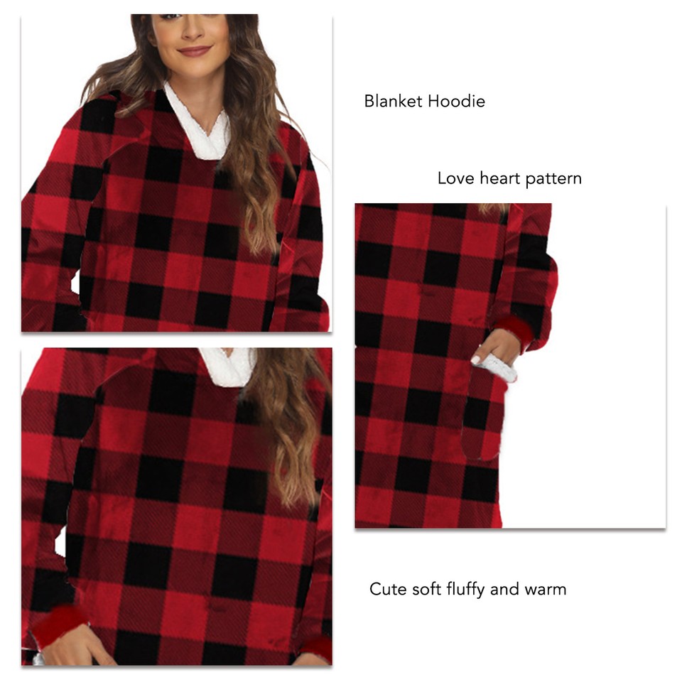 Hooded Blanket Sweatshirt 2 Pockets Soft Fluffy Warm Lounging Blanket Hoodie For eBay