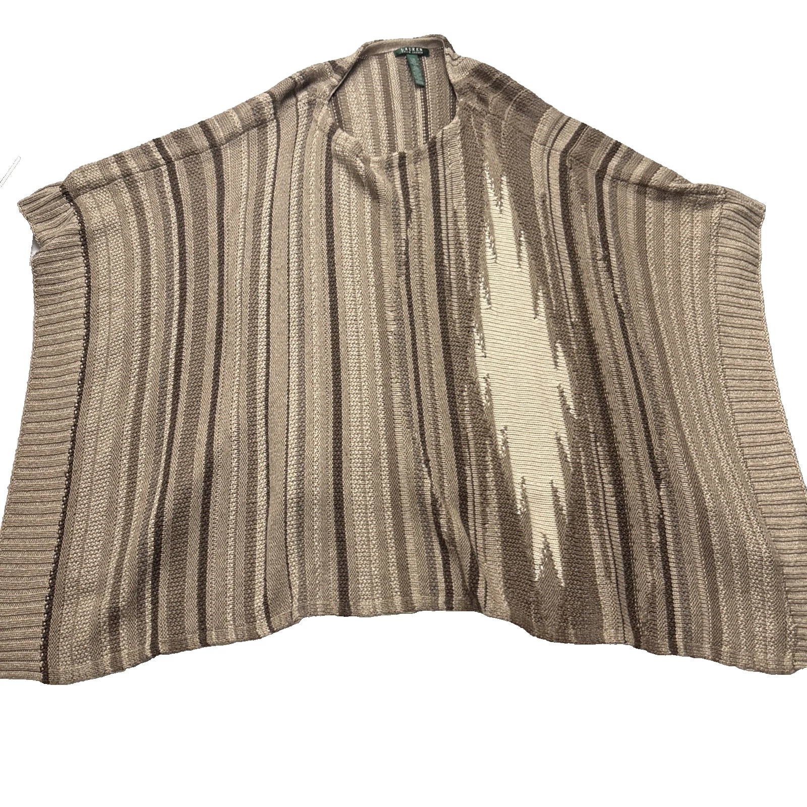 LAUREN RALPH LAUREN brown Wool Blend Cable Knit Poncho Sweater L XL Aztec