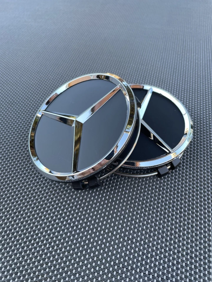 4PCS For Mercedes-Benz Black Chrome Wheel Center Hub Caps 75MM AMG WREATH Badge - Изображение 3 из 4