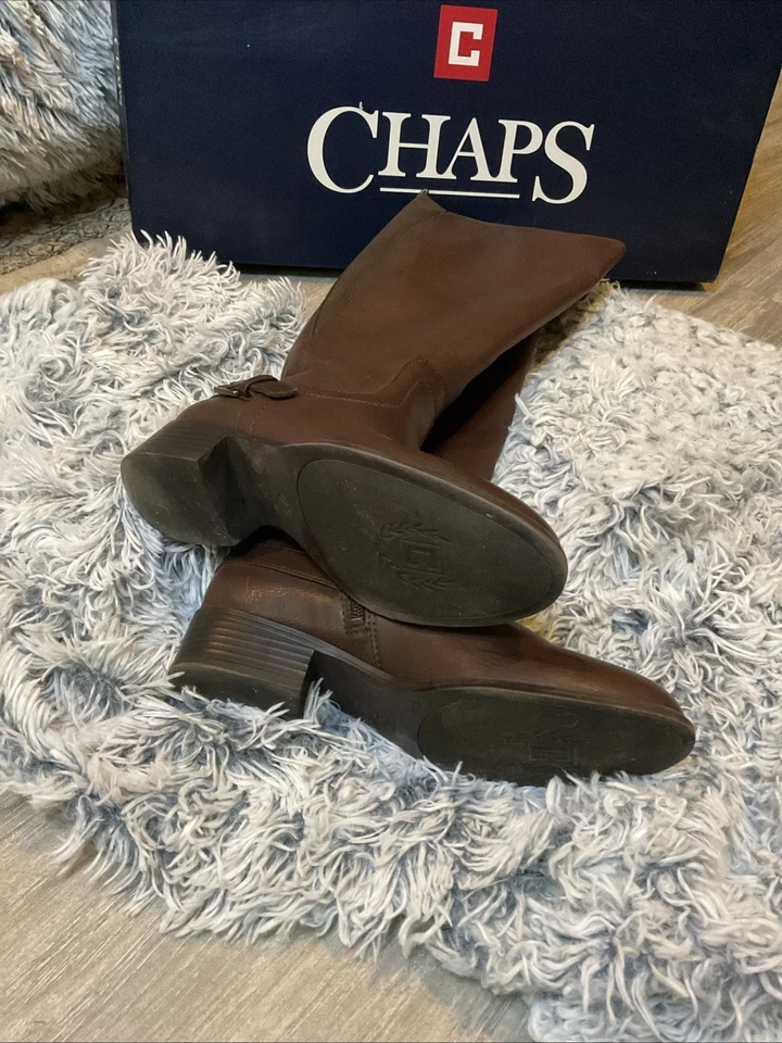Botas de Montar Chaps “GALYN” 6.5B Marrón Imitación Cuero Cremallera Completa Foto 3 de 4