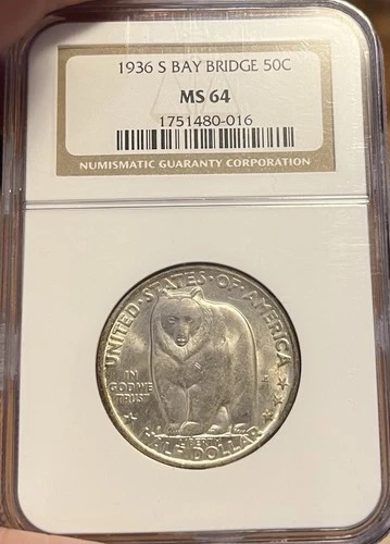 1936 S NGC MS64 Bay Bridge Commemorative Silver Half Dollar