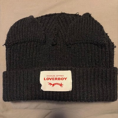 CHARLES JEFFREY LOYERBOY Black Knit Beanie with Logo