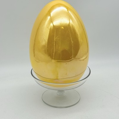 Jumbo Yellow Glossy Ceramic Easter Egg On Glass Stand