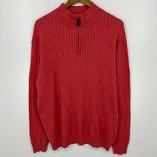 Tasso Elba Sweater Men's Size L Red 1/4 Zip Pullover Knit Cotton