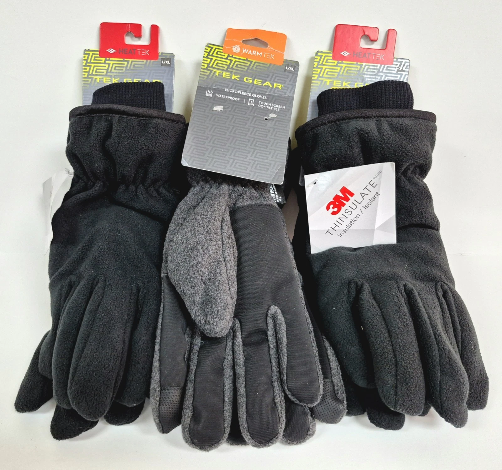 3 Pairs Tek Gear Mens Thinsulate Microfleece Gloves
