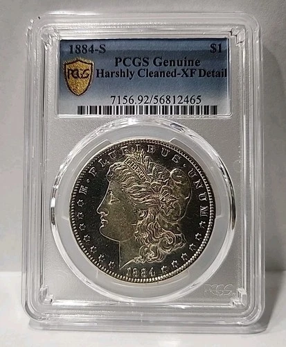 1884 S Morgan Silver Dollar PCGS Genuine - Harshly Cleaned XF Detail