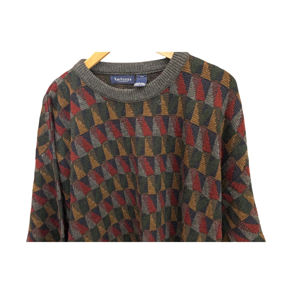Y2K Vintage Van Heusen Geometric Knit Sweater XL 90s Abstract Grandpacore - Image 2 of 4
