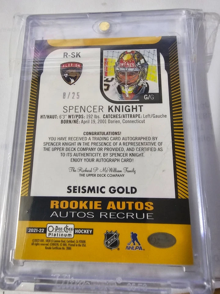 2021-22 O-Pee-Chee Platinum Spencer Knight Seismic Gold Rookie Autograph /25 - Image 2 of 2