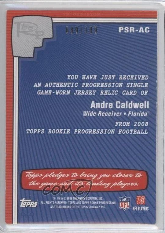 2008 Topps Rookie Progression Single Jersey Relics Bronze /189 Andre Caldwell RC - Image 2 of 2