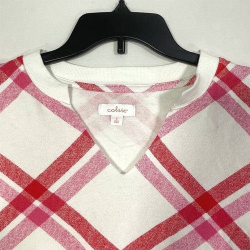 Colsie Lounge Sweatshirt Womens Small Fleece Long-Sleeve Plaid - Picture 3 of 12