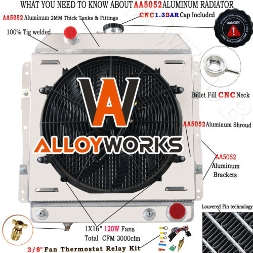 3 Row Aluminum Radiator Shroud 120W Fan For 1958 CHEVY IMPALA BEL AIR 4.6L