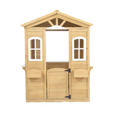 Wooden Outdoor Playhouse with Study Doors, Windows and Planter Stand