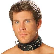 Studded Leather Collar O Rings Adjustable Buckle Closure Unisex Choker L9066