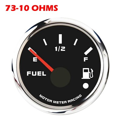 W PRO 52mm 2-1/16'' Fuel Level Gauge 73-10 ohms White LED Warning Waterproof