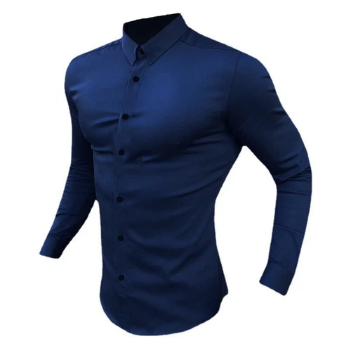 Men's Long Sleeve Super Slim Fit Plain Casual Shirt Business Dress Shirt Men - Bild 7 von 25