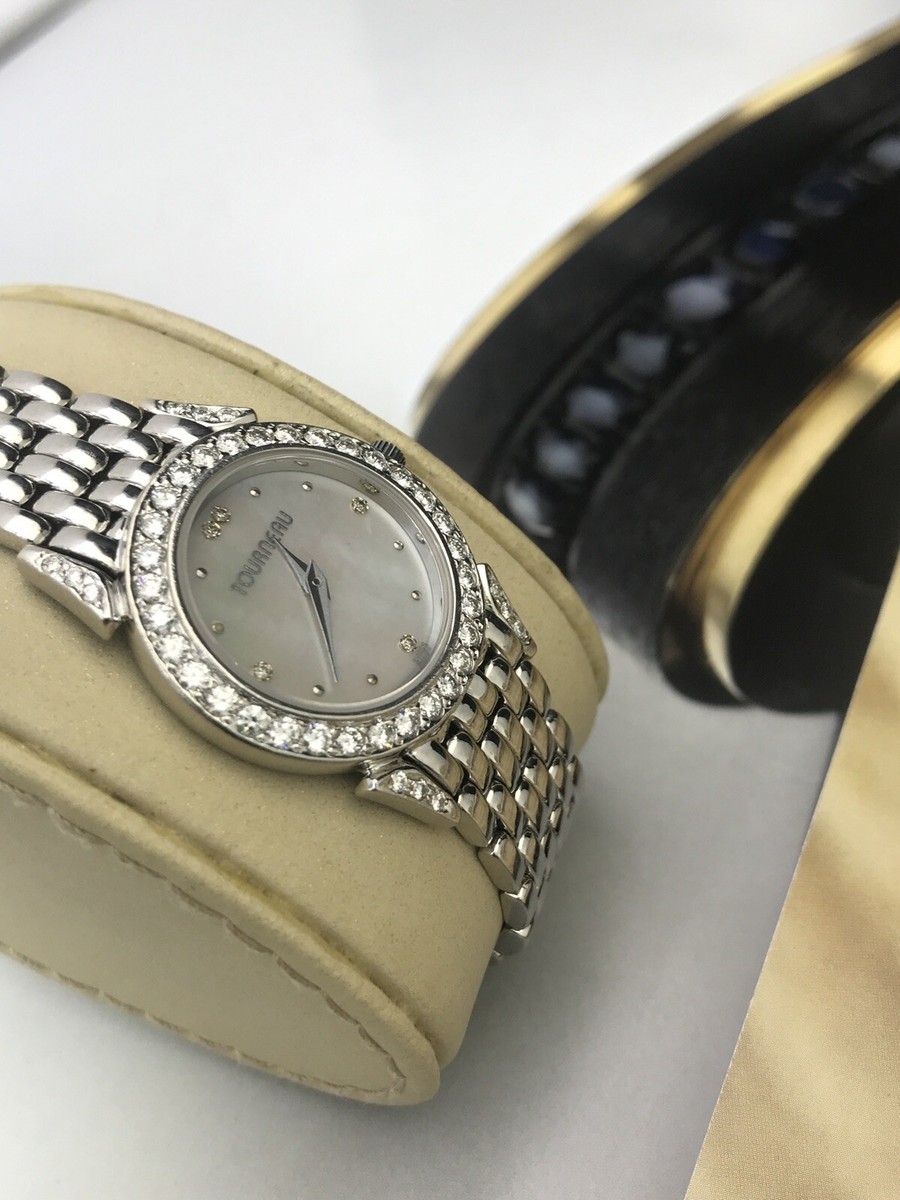 TOURNEAU 14K White Gold Diamond Bezel Quartz Women display picture 1