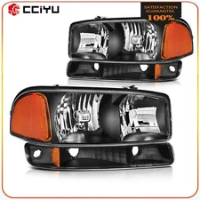 Headlights For 1999-2007 GMC Sierra 1500 Yukon XL Black Housing Left&Right