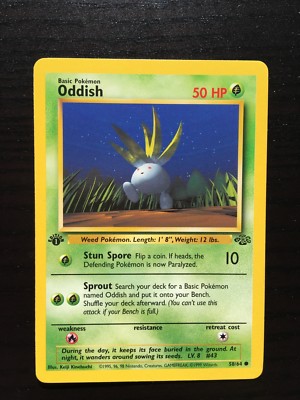 first edition oddish pokemon card Oddish 1999 Pokmon Jungle 1st Edition 58/64 CGC 8 Stone Town Collectibles