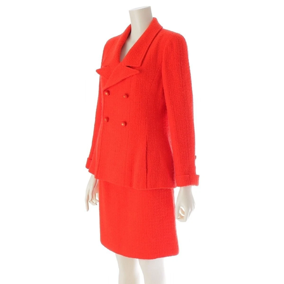 CHANEL Tuta Vintage 96A Cotone Tweed Coco Doppiopetto Giacca Gonna Set Rosso