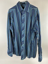 J Ferrar men's dress shirt blue stripe size medium 15/15 1/2