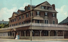 C1910 Seabright Inn NJ Hotel Lamp Porch Strolling Summer Color Vintage Postcard