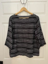 PureJill Womens M Boho Relaxed Womens M Gray Black White Top Excellent