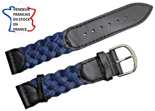 Bracelet Montre En Cuir Tressé Marron Foncé 20mm Avec Boucle Argentée - Fabrication Artisanale