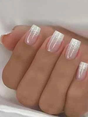 24x Short Square False Nails French Manicure Glossy Square Nail Fake Tips Press