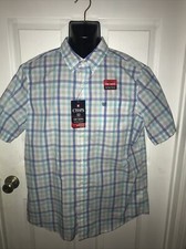 CHAPS Ultimate Temp Control Short Sleeve Dress Shirt LARGE BLUE PLAID NEW!!!!