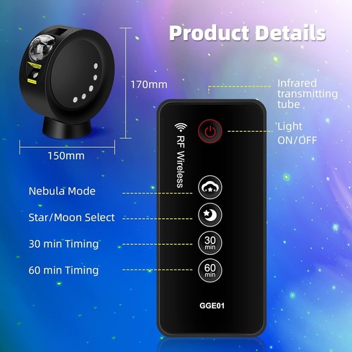 Galaxy Star Projector with Remote | LED Ceiling Light, Timer, Adjustable Bright - Picture 8 of 8