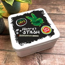 Square Peace Love Weed One Love Marijuana Personalised Stash Smokers Tin