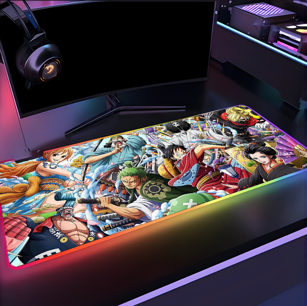 RGB One Piece Mouse Pad, XXL Gaming Mat, LED Lighting, Non-Slip Base, anime
