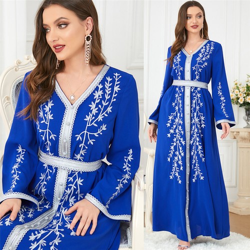 Muslimische Stickerei elegant Kaftan Maxikleid bescheiden Frauen Abaya Dubai Partykleid - Bild 24 von 53