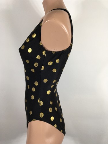 Vintage 90s USA MADE Black Metallic Gold High Cut Low Cut One Piece Swimsuit 10 - Picture 4 of 6