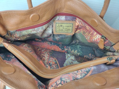 Fatto a Mano By Carlos Falchi Brown Pebbled Leather Stitch Shoulder Handbag - Picture 8 of 17
