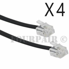 4 Pack Lot - 50ft Telephone Line Cord Cable 6P4C RJ11 DSL Modem Fax Phone Black