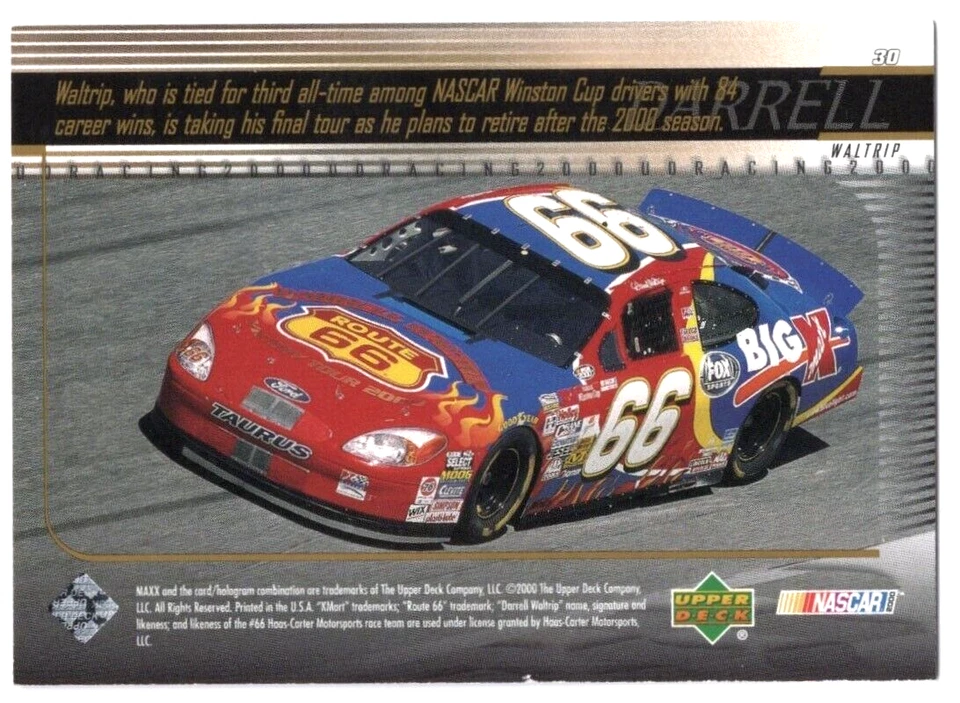 DARRELL WALTRIP 2000 UPPER DECK RACING 30 NASCAR ROUTE 66 AUTO RACING - Image 3 of 3